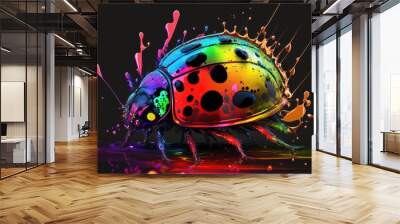 Abstract neon art background, wallpaper, t-shirt pattern paint splash ladybug Wall mural