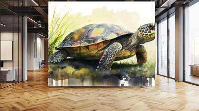 Animal hand drawings are made using the watercolor technique turtle Wall mural