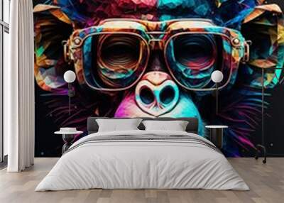 Beautiful and colored animals with glasses portrait monkey Wall mural