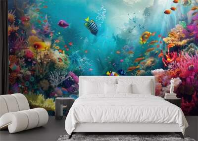 Beautiful coral reef with colorful fish Generative AI Wall mural