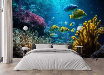 Beautiful tropical life in the coral reef, background Wall mural