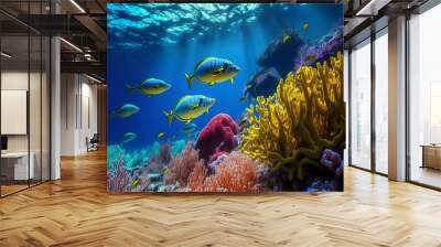 Beautiful tropical life in the coral reef, background Wall mural