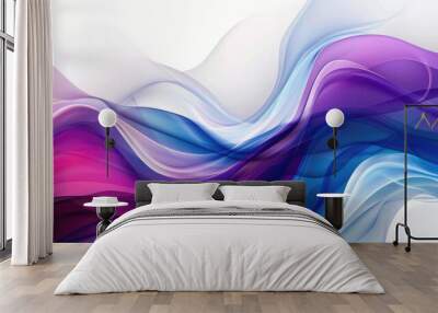 colorful curved background, blue purple white wave, On white background. For textures and banners Wall mural