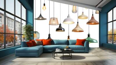 Hanging lamps collection, isolated white / transparent background, generative AI Wall mural