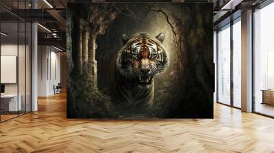 predatory wild animals - scary background in the dark - tiger Wall mural