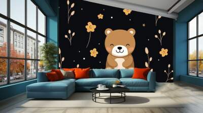 Retro vector style baby bear animal fabric pattern for wrapping paper background banners. Generative AI, on black background Wall mural