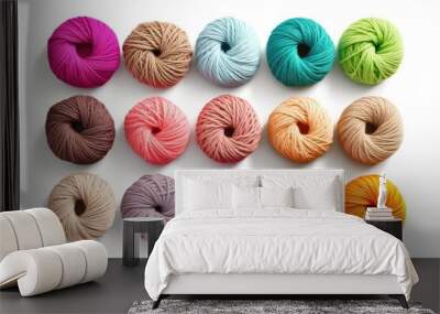 Thread and yarn in different colors, with isolated a white background, set collection, generative AI Wall mural