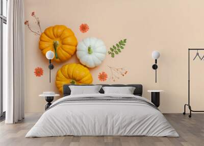 Frame made of pumpkins dried flowers and leaves Wall mural