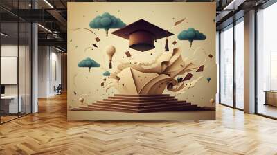 Graduation background with graduation hat Wall mural