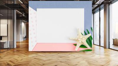 Palm leaves blank paper postcard mockup Wall mural