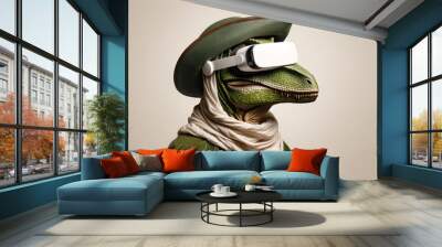 Dinosaur with White VR Headset Wall mural