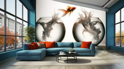 Goldfish Jumping Between Fishbowls Wall mural