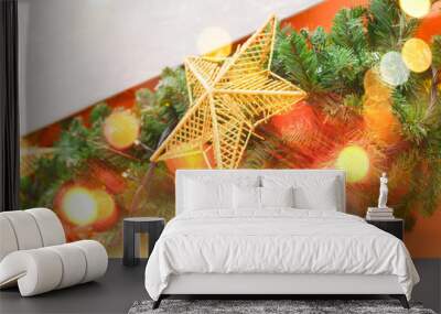 wall decorations with golden stars and shiny bokeh Wall mural