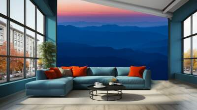 Mountain Silhouette cold blue mountains with mist Wall mural