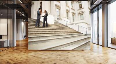 two well dressed professionals in discussion on the exterior steps of a building. could be lawyers,  Wall mural