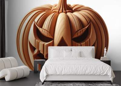 3d illustration of wooden Carved halloween's jack o lantern pumpkin Wall mural