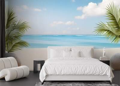 3D rendering summer product display podium with sea and sky blue background Wall mural