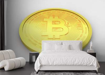 A golden Bitcoin coin with the iconic 