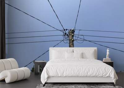 an artistic capture of jumbled power lines, symbolizing the energy of urban living. Wall mural