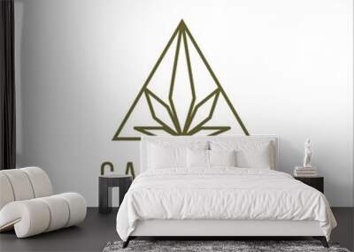 cannabis hemp marijuana and Triangle leaf geometric logo outline line art Wall mural