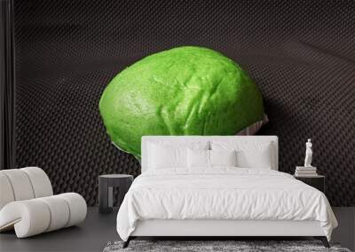 Green Bakpao.Asian steamed buns on wooden oval tray Wall mural