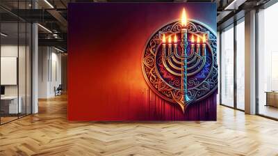 Hanukkah menorah candelabrum with vibrant gradient color for holiday hsppy hanukkah Wall mural