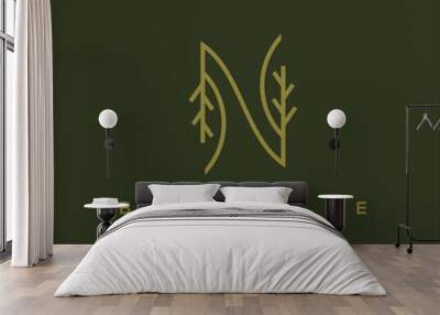 initial N natural leaf line art logo vector Wall mural