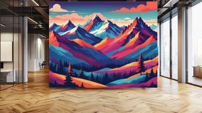 landscape mountain colorful illustration Wall mural