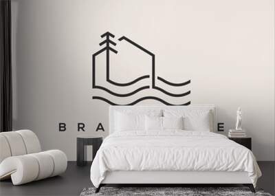 line art lake house or river house tree logo vector Wall mural