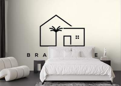 line art Vacation house or villa and palm tree logo vector Wall mural