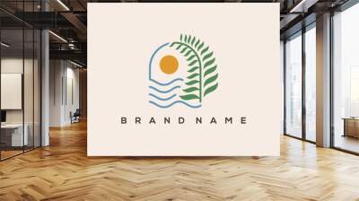 palm wave and sun nature logo vector Wall mural