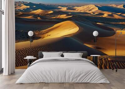 panoramic landscape view of sand dune desert with blue sky and natural light Wall mural