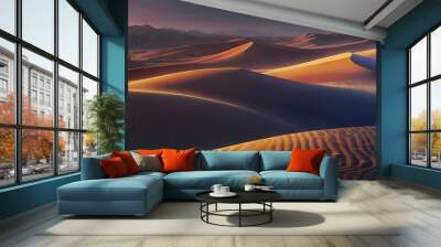 panoramic landscape view of sand dune desert with blue sky and natural light Wall mural