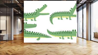 Set of cute cartoon crocodiles. Wall mural