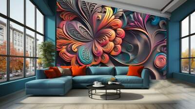 wood carving with floral motifs Wall mural