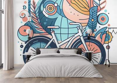 World Bicycle day with art illustration style Wall mural