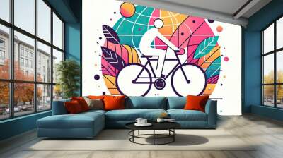 World Bicycle day with art illustration style Wall mural