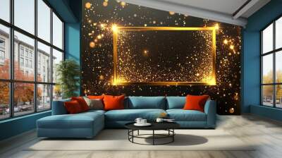 A shimmering golden frame against a black background with sparkling lights. Perfect for celebratory designs.  . Wall mural