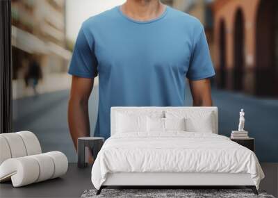 Blank blue t shirt mockup template for product branding promotion. Copy space for text Wall mural