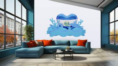 3d ocean day El Salvador love flag rendering front view Wall mural