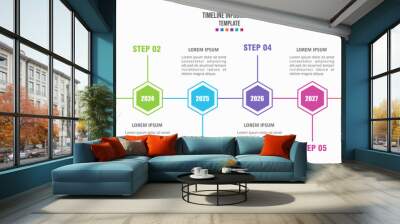 Yearly business timeline infographic template design and Presentation business can be used for Business concept with 6 options, steps or processes Wall mural