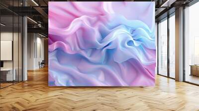 3D render of abstract fluid shapes in pink and light blue gradient, flowing lines in the style of flowing lines. Wall mural