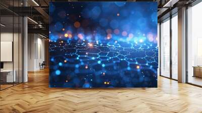 Abstract blue background with hexagon pattern and glowing dots for technology concept vector illustration, digital signature in the dark sky blue color of internet network connection Wall mural