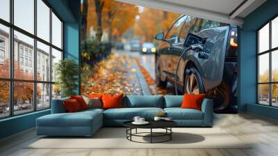 a car charging at a charging station

 Wall mural