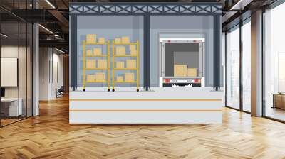 a large warehouse with goods for the delivery of boxes of parcels of goods on the shelves Wall mural