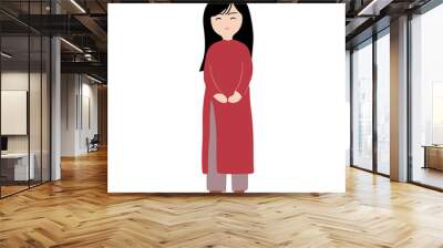 vietnamese girl wearing traditional clothes ao dai vector beautiful cartoon handdrawn illustration Wall mural