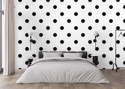 Seamless black polka dot pattern on white. Vector illustration. Wall mural