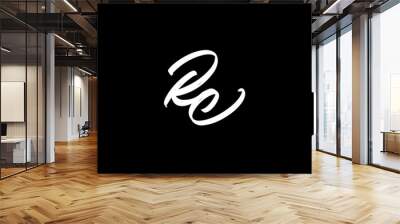 White Vector Letters Logo Brush Handlettering Calligraphy Style In Black Background Initial rc Wall mural