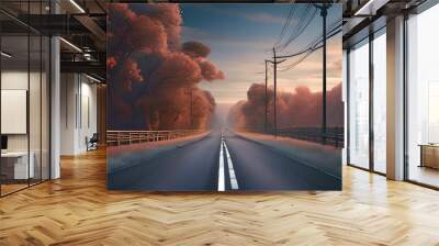 A background of an autumn road at sunset, generative ai, 3:2 Wall mural