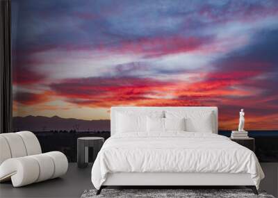 4K Desert Sunset with Mountains and Red Yellow Orange Skies Wall mural